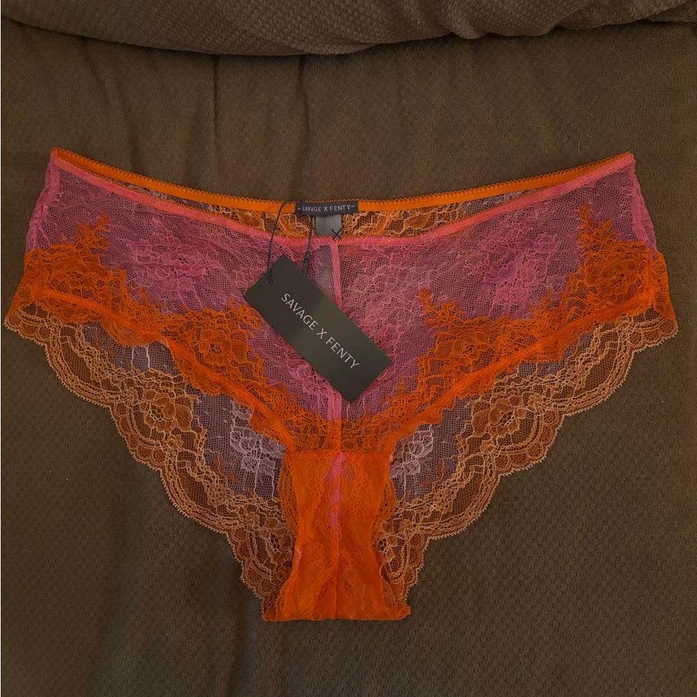 Savage X Fenty Vibrant Lace Panties - Orange and Pink